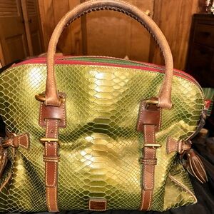 Dooney and Bourke python buckle satchel with tassel details